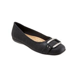 TROTTERS Womens Black Buckle Accent Sizzle Round Toe Slip On Flats Shoes 5 M